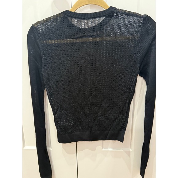 Free People Black Sheer Mesh Knit Cropped Long Sleeve Sweater Top S - Picture 5 of 8